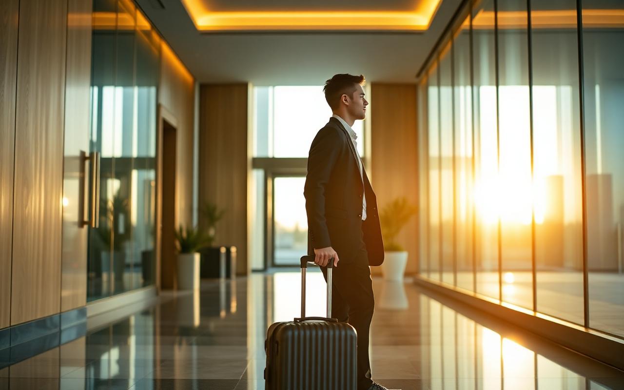 Newcomer arriving in Dubai with a suitcase